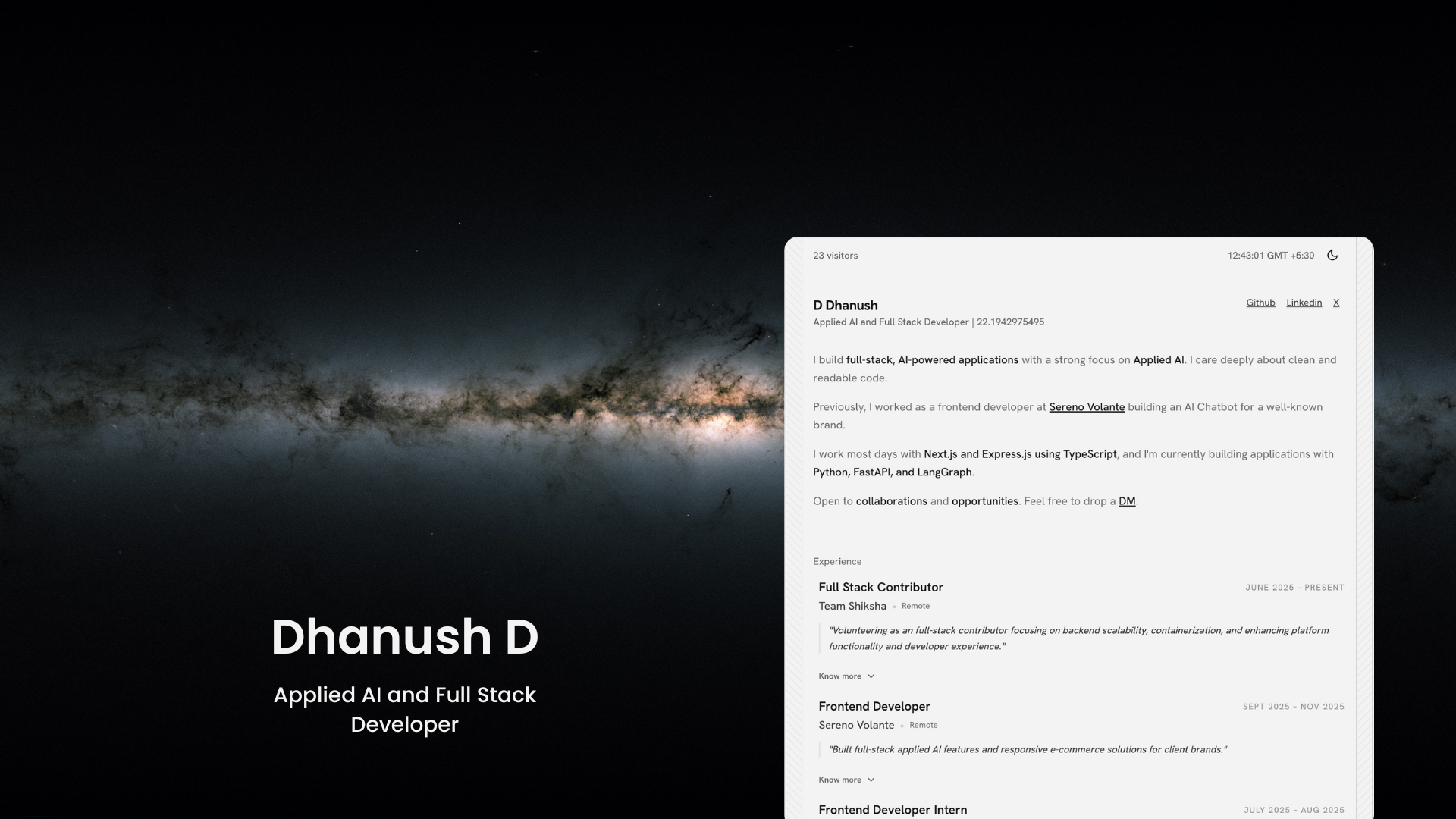 Dhanush Draksharapu | Full Stack Developer